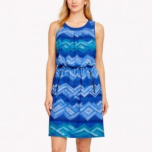 SL Fashions Blue Chevron Sleeveless Fully Lined Dress Size 12